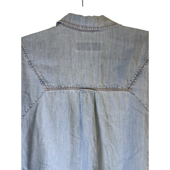 7 For All Mankind Womens Shirt Size Small Chambray Linen Blend Blue Embroidered - Picture 11 of 11